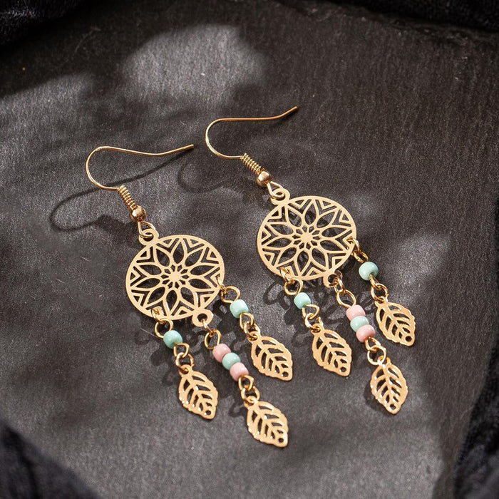 Fashion Geometric Circular Hollow Leaf Alloy Pattern Earrings