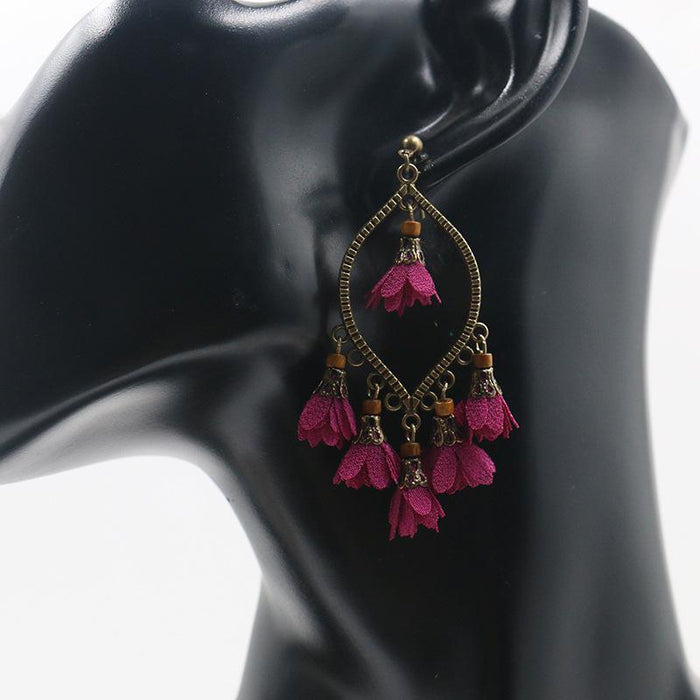 New Creative Flower Earrings Women's Geometric Chiffon Pendant Tassel Earrings