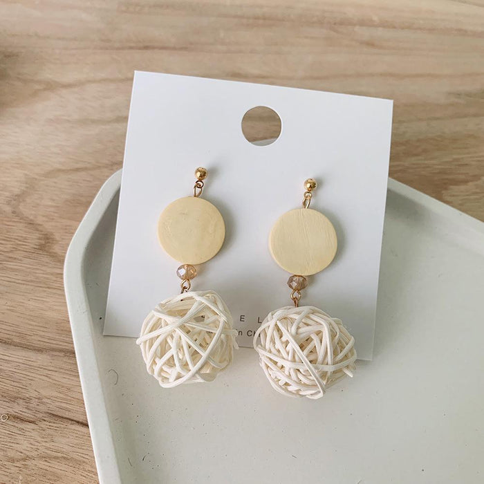 Bamboo and Rattan Hand Woven Fashion Round Earrings Women's Jewelry