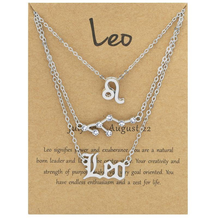 Twelve Constellations Retro Alphabet Symbol Diamond Set Three Piece Necklace