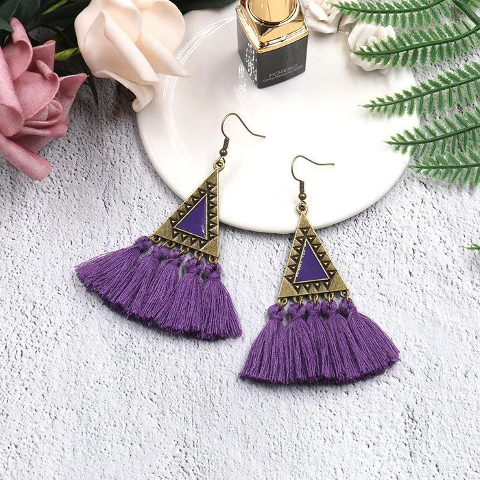 Fashion Ethnic Wool Tassel Pendant Earrings Jewelry