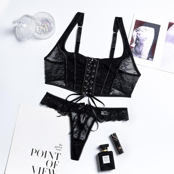 Fashion Lace Sexy Suspender Lingerie Split Underwear Set