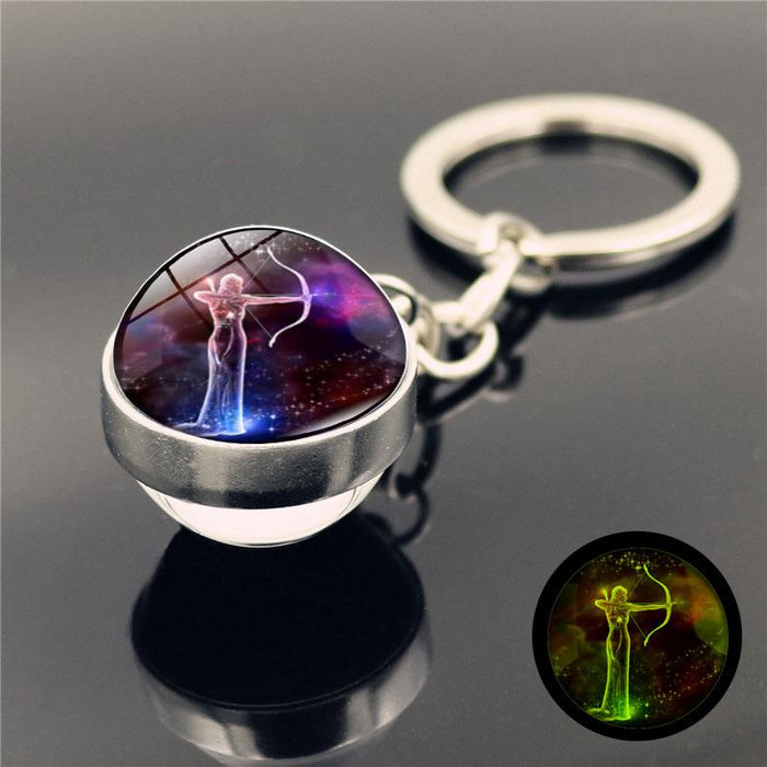 Luminous Twelve Constellations Key Chain Pendant Double-sided Glass Ball Pendant