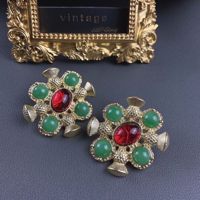 Vintage Women's Jewelry Medieval Earrings Vintage Court Style 925 Silver Needle Earrings Earring Studs