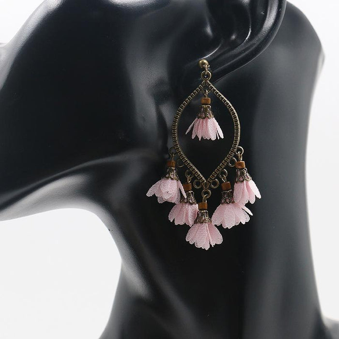 New Creative Flower Earrings Women's Geometric Chiffon Pendant Tassel Earrings