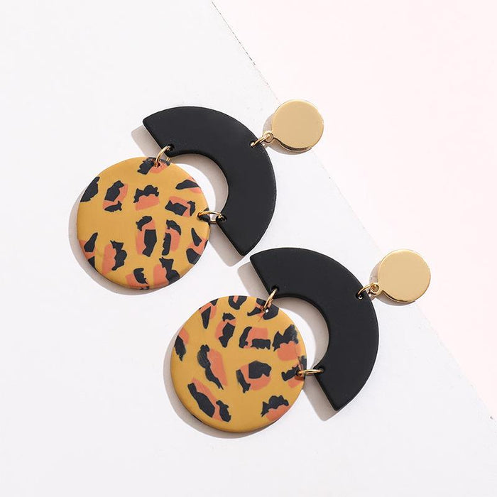 Spring and autumn leopard pattern retro soft pottery Earrings irregular Earrings