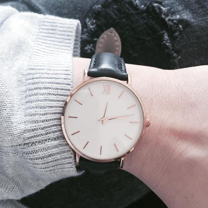 Women Fashion Simple Watches Casual Leather Ladies Female Clock