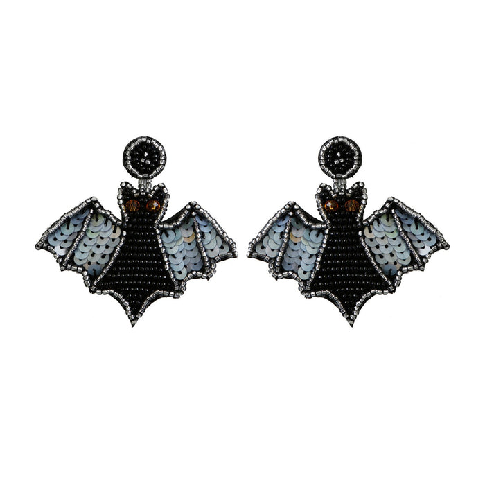 Handmade Halloween Bat Shape Earrings Punk Style Sequins Rice Beads Earrings