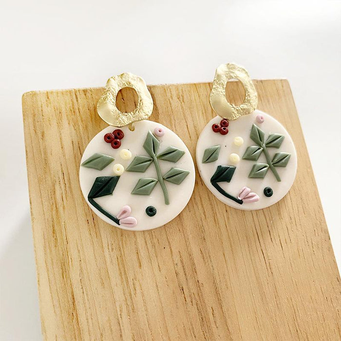 Handmade Flower Soft Pottery Earrings Retro Aesthetic Texture Earrings Sunflower Daisy Fashion Jewelry