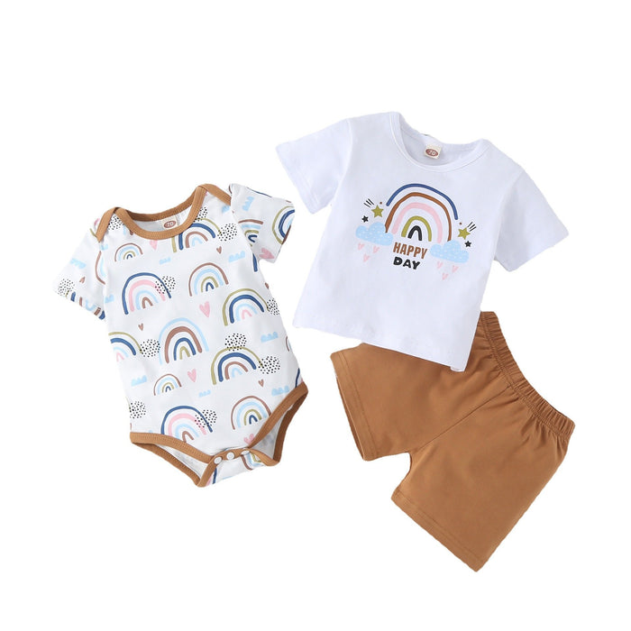 Children's Unisex suit rainbow shorts short sleeve three piece set