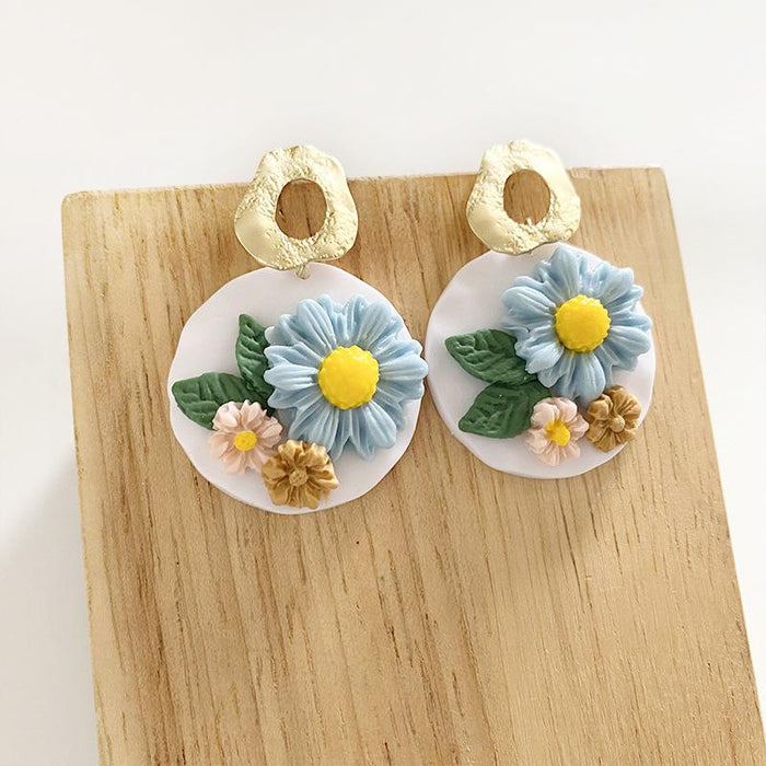 Handmade Flower Soft Pottery Earrings Retro Aesthetic Texture Earrings Sunflower Daisy Fashion Jewelry