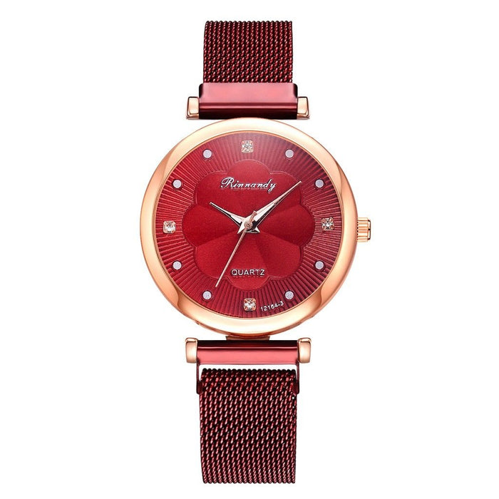 Simple Flower Dial Alloy Mesh Belt Quartz Watch Llz22227