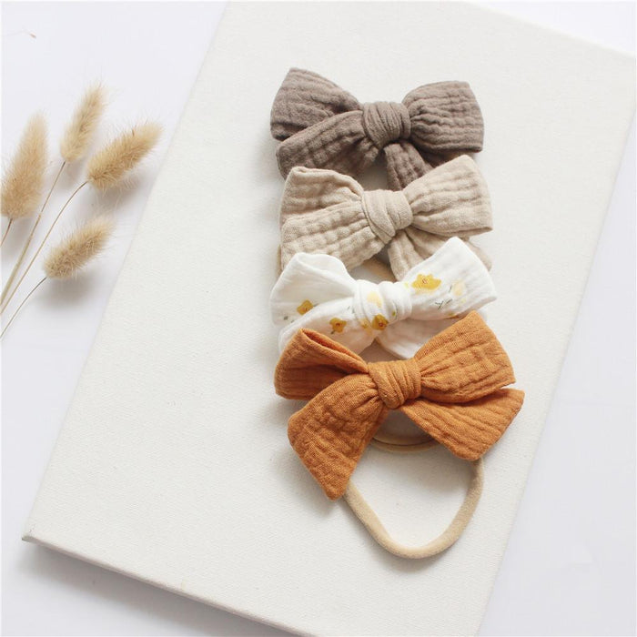 4 Baby Cotton Gauze Butterfly Hair Bands