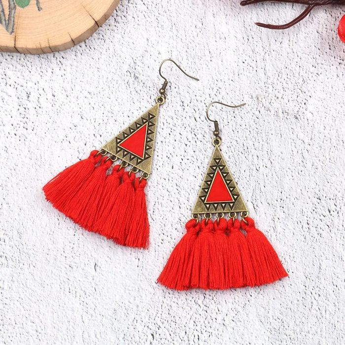 Fashion Ethnic Wool Tassel Pendant Earrings Jewelry