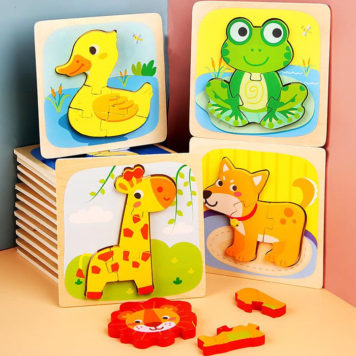 Wooden children cartoon three-dimensional jigsaw puzzle early education toy