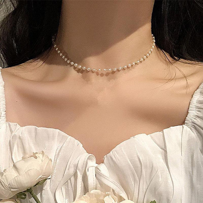 Pearl necklace collarbone chain