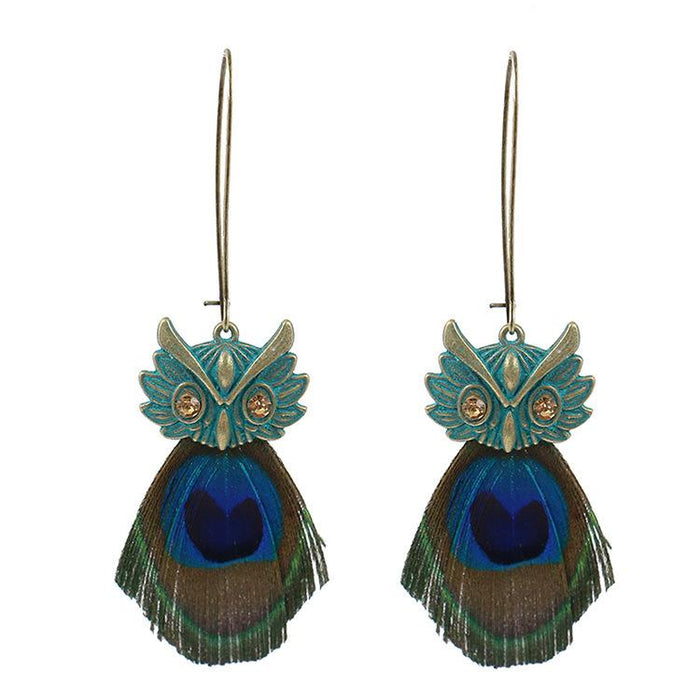 Female Pop Creative Feather Owl Earrings