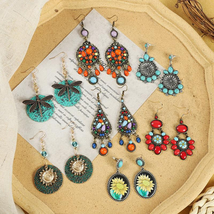 Multi-style Retro Earrings National Style Contrast Colorful Earrings