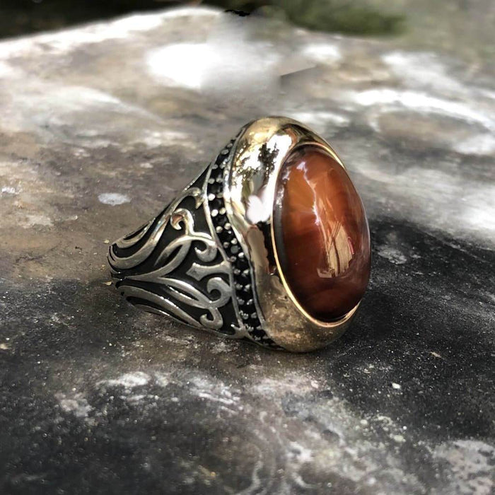 Vintage punk men's ring tiger eye stone ring