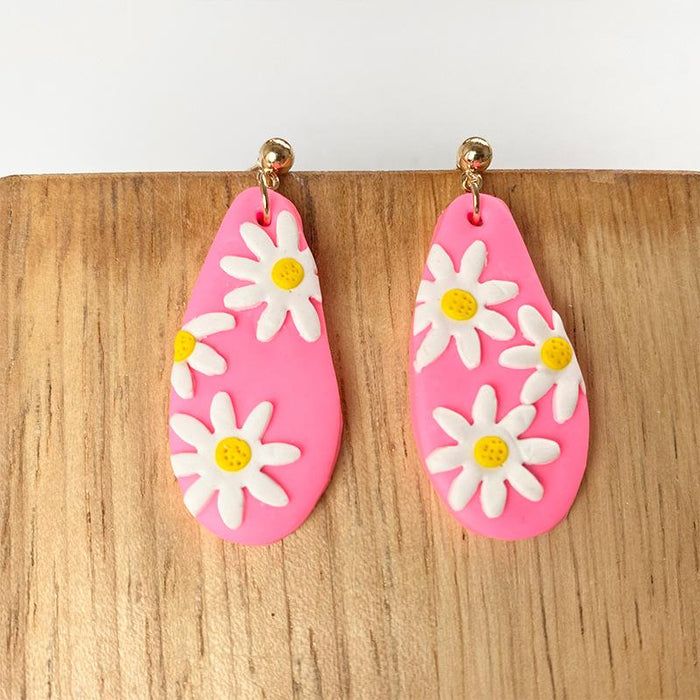 Taro Purple Ice Cake Color Daisy Flower Soft Pottery Earrings