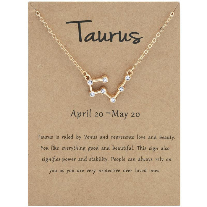 Twelve Constellations Diamond Inlaid Brown Card Clavicle Chain