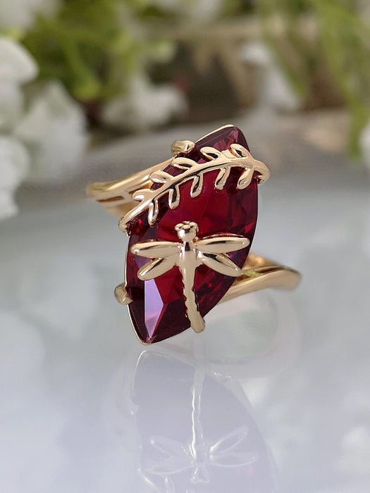 New Creative Dragonfly Touch Water Ruby Ring