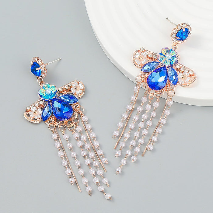 Large coloured Rhinestone Tassel Drop Earrings