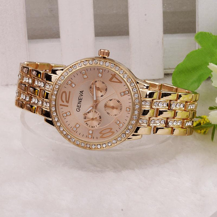 Female Rhinestone Stainless Steel Luxury Quartz Wristwatch