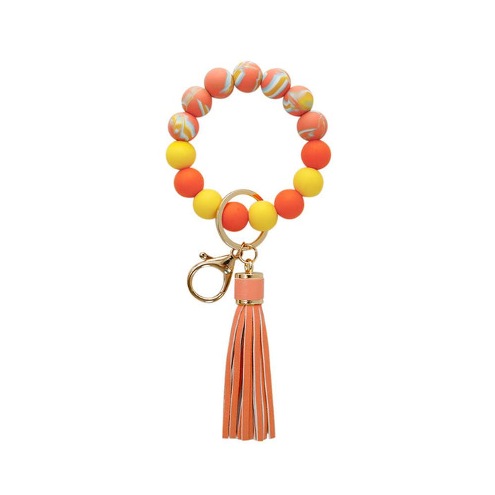 Color Silicone Beads Tassel Bracelet Wrist Keychain,Pendant For Bag