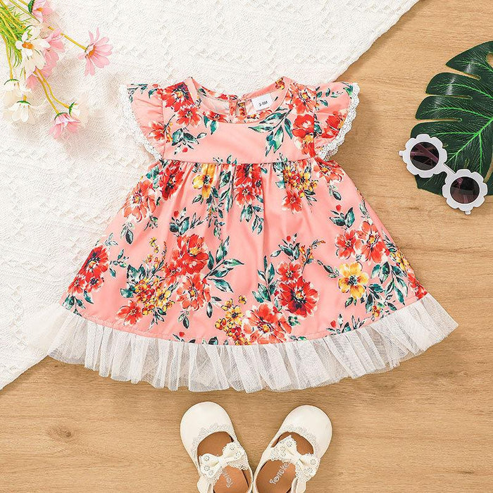 Girls Princess Flower Print Dress