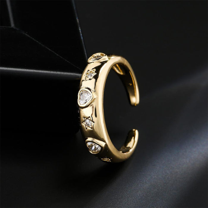 Trendy Heart Zircon Geometric Open Ring