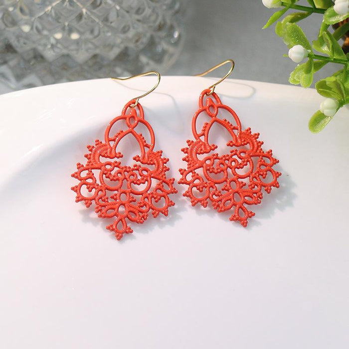 Trend Color Leaf Hollowed Out Exaggerated Candy Color Earrings