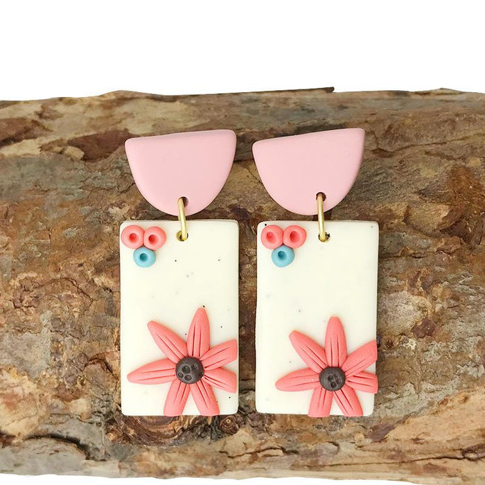 Handmade Flower Soft Pottery Earrings Retro Aesthetic Texture Earrings Sunflower Daisy Fashion Jewelry