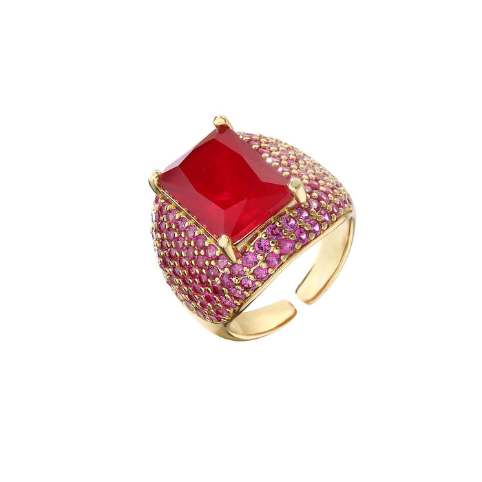 Colourful Square Zircon Inlaid Ring