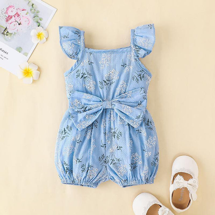 Baby Summer Suspender Bow Floral Jumpsuit