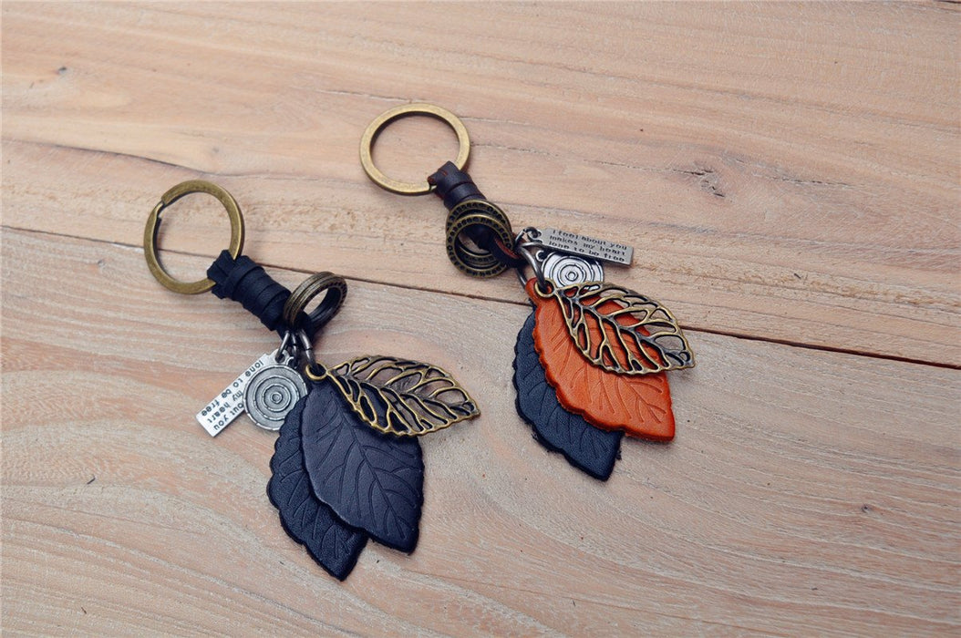 Creative key chain men's and women's small gift leather leaf Vintage woven key chain