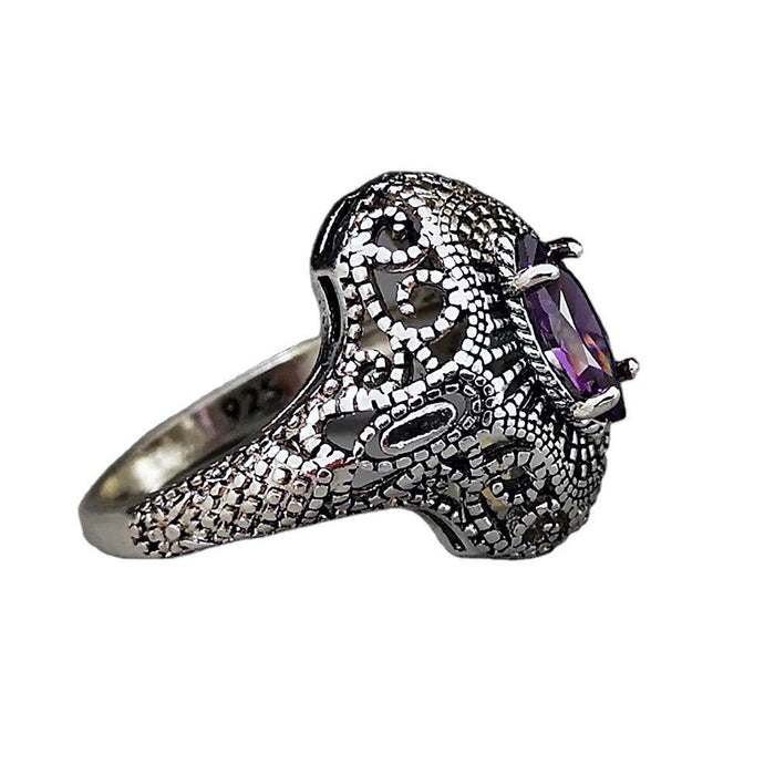 Fashion Vintage Hollow Out 925 Silver Amethyst Ring