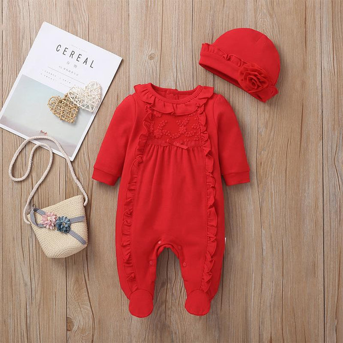 Female Newborn Cute Baby Jumpsuit With Hat