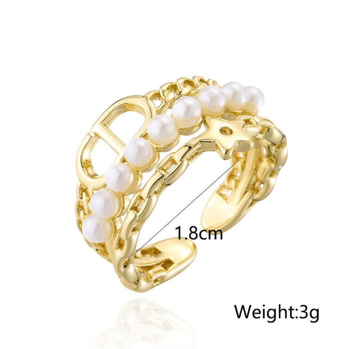 Personalized Geometric Open Gold Color Zircon Ring