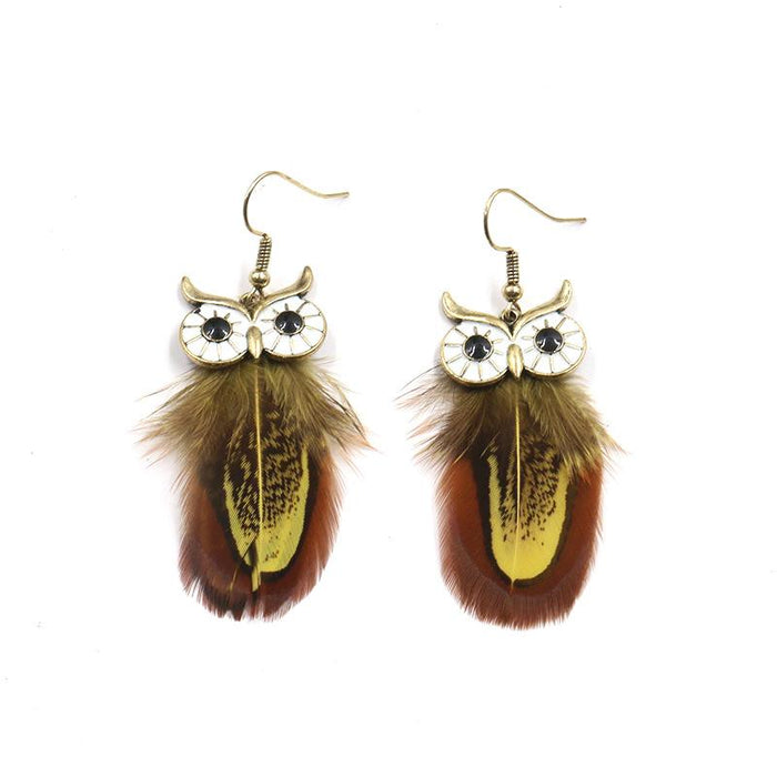 Female Pop Creative Feather Owl Earrings