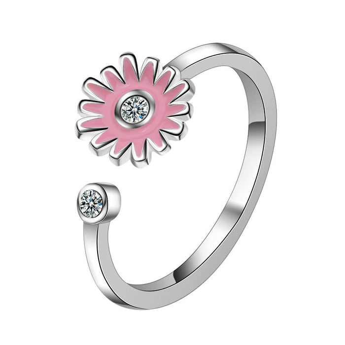 Small Fresh Chrysanthemum Pink Flower Opening Ring