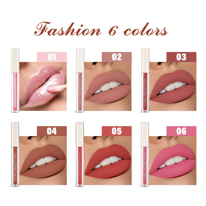 6-colour velvet lip gloss is not easy to stick to the cup