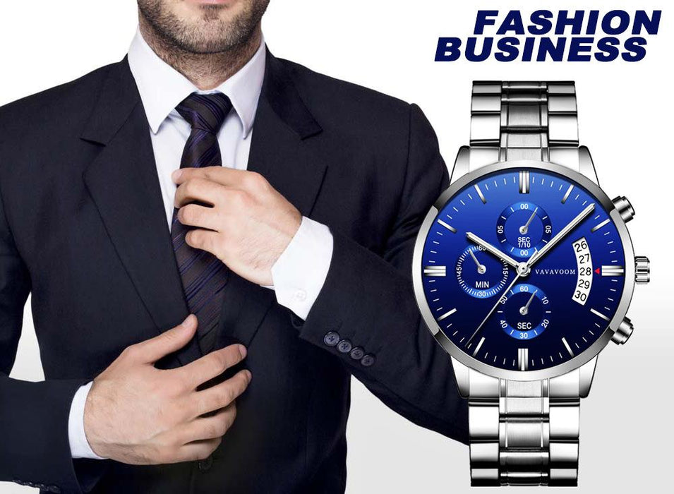 Mens Stainless Steel Band Business Casual Calendar Waterproof Quartz Watch