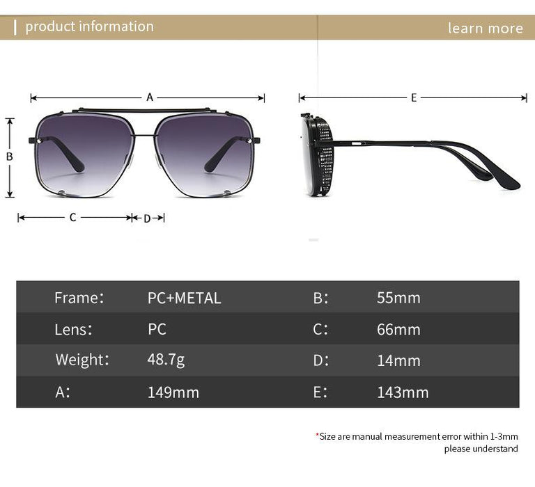 Men's and women's square metal double beam Sunglasses