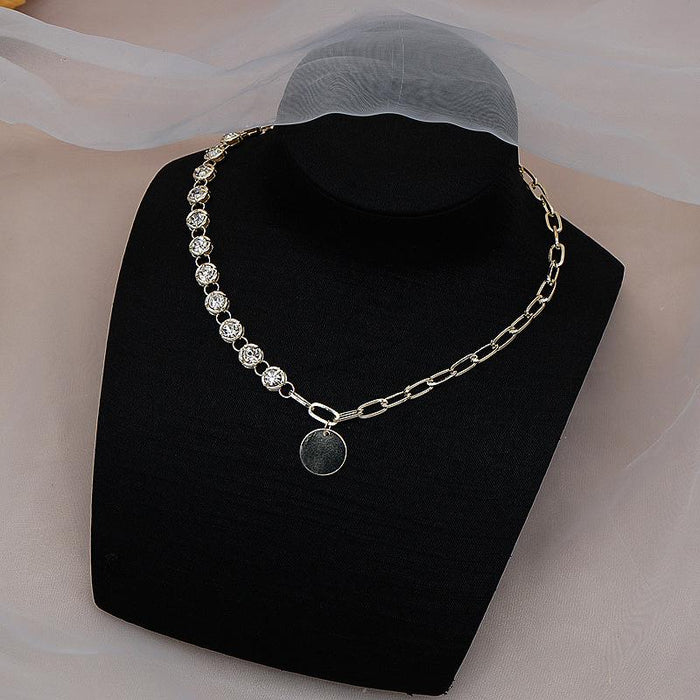 Vintage Round Pendant Necklace Sweater Chain Women's Accessories