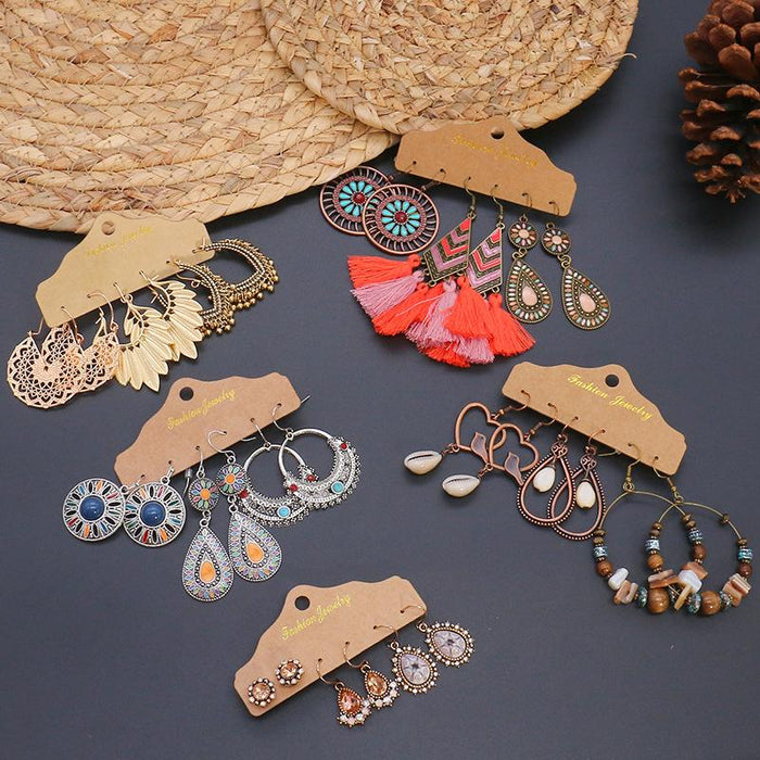 3 pairs/set Earrings Bohemian Style Jewelry X0X36198