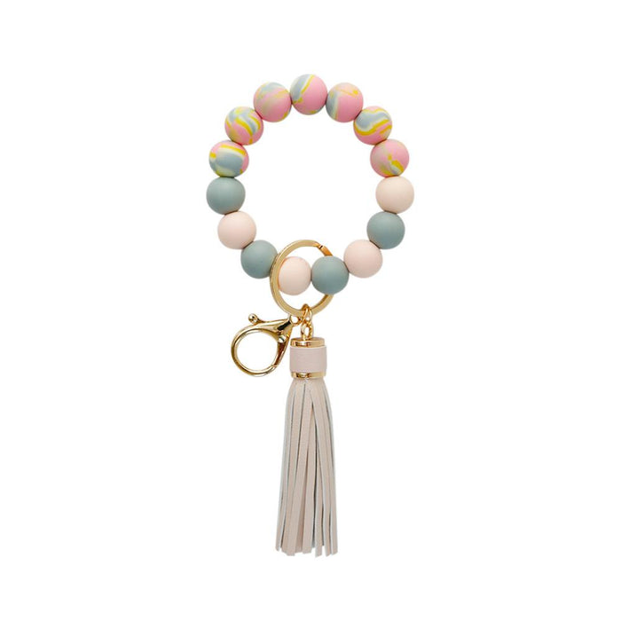 Color Silicone Beads Tassel Bracelet Wrist Keychain,Pendant For Bag