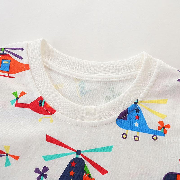 Knitted cotton children's short sleeve T-shirt cartoon round neck printed children's T-shirt