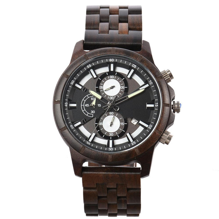 New Men's Business Multifunctional Luminous Large Dial Wooden Quartz Watch