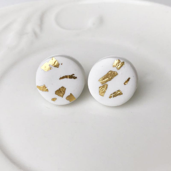 Handmade Soft Pottery Earrings Gold Foil Texture Popular Fashion Earrings